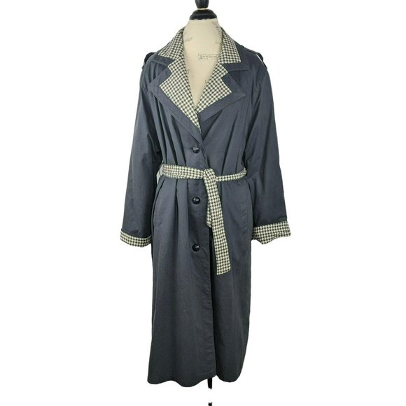 Vintage Louis Feraud Gray Herringbone Trench Coat - Picture 1 of 10